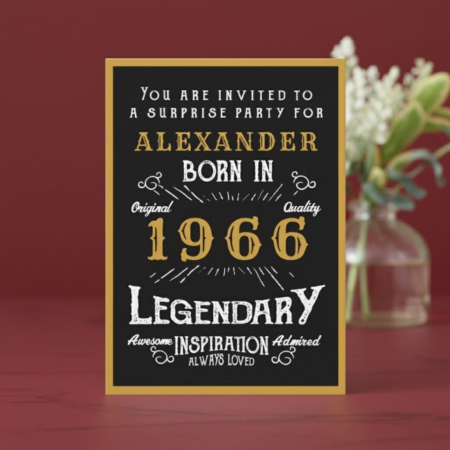 Invitation Anniversaire Personnalisé 60 Ans 1966 Légende Noir (1966 birthday invitation. Red background.)