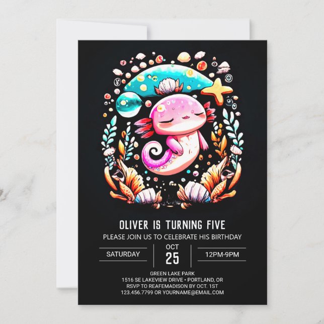 Invitation Anniversaire personnalisé de Boho Axolotl (Devant)