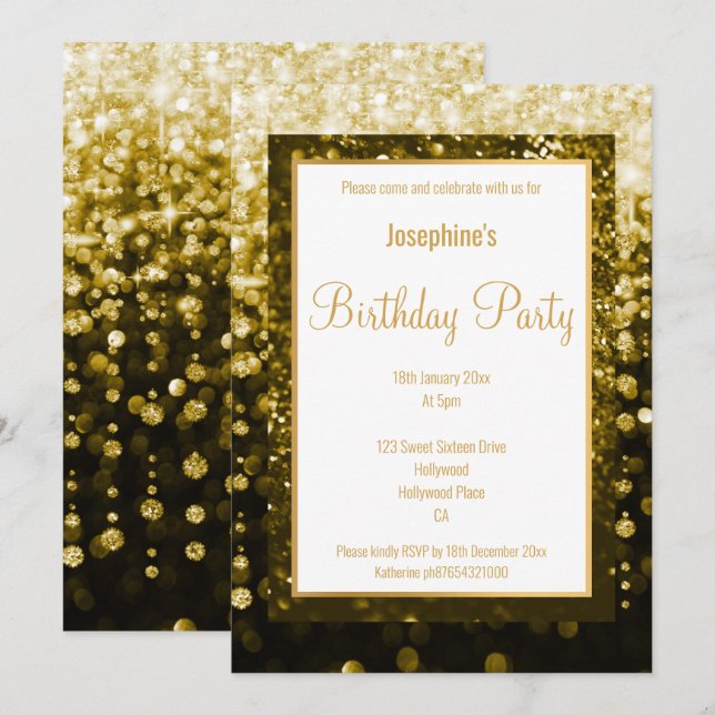 INVITATION ANNIVERSAIRE PERSONNALISÉ DE DIAMANTS NOIRS ET D'O (Devant / Derrière)