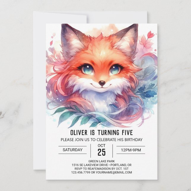 Invitation Anniversaire personnalisé de la Renard Boho (Devant)