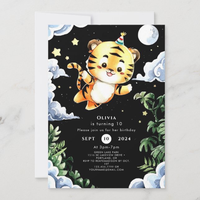 Invitation Anniversaire personnalisé du tigre d'aquarelle (Devant)