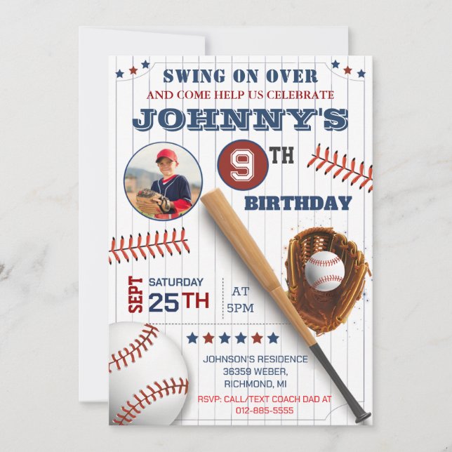 Invitation Anniversaire personnel de baseball avec photo (Devant)