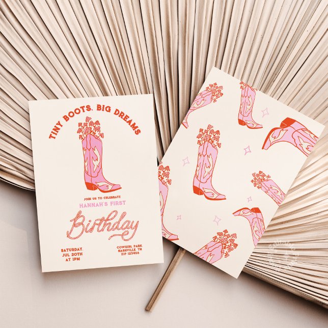 Invitation Anniversaire Petites bottes Gros rêves (Cowgirs Birthday Invitation Tiny Boots Big Dreams)