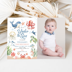 Invitation Anniversaire Photo Animal Bleu Sous La Mer Océan