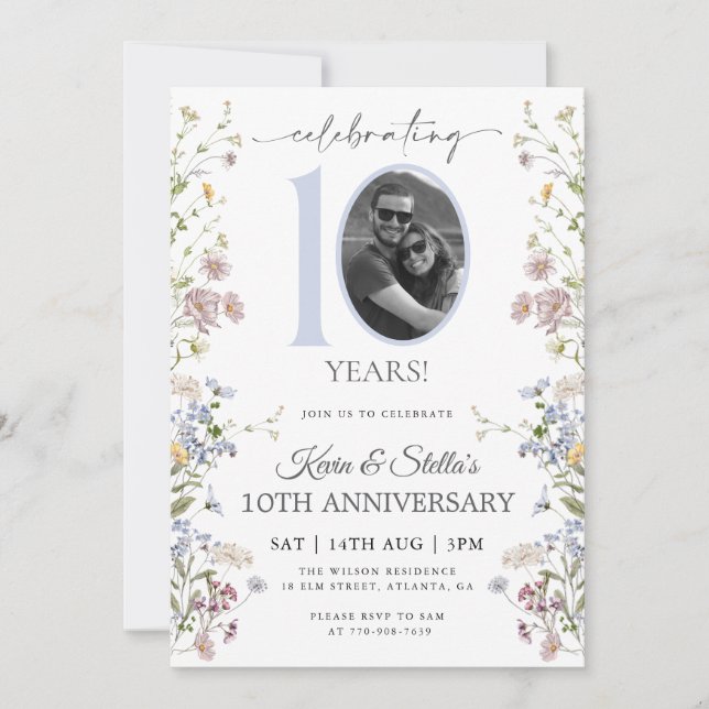 Invitation Anniversaire photo de Wildflower 10 ans (Devant)