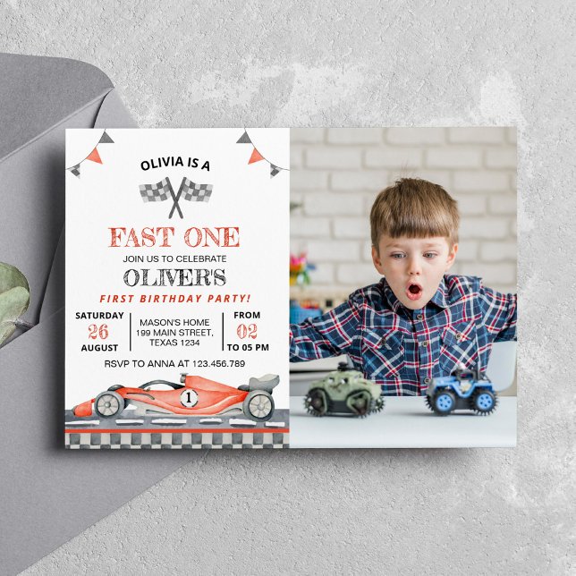 Invitation anniversaire photo voiture de course Fa (Créateur téléchargé)