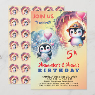 Invitation anniversaire pingouin aquarelle mignonn