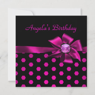 Invitation Anniversaire Pink Bow noir rose