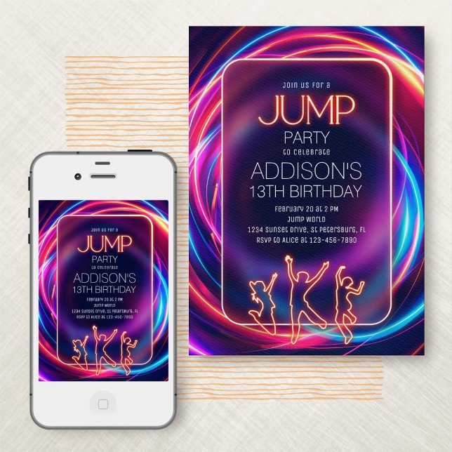 Invitation Anniversaire Pink Neon Jump (Créateur téléchargé)