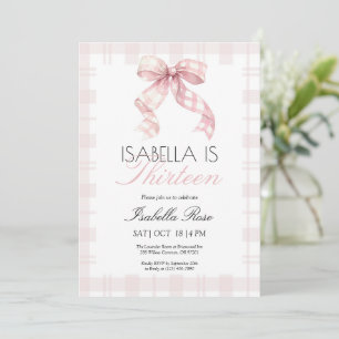 Invitation Anniversaire Pink Plaid Bow