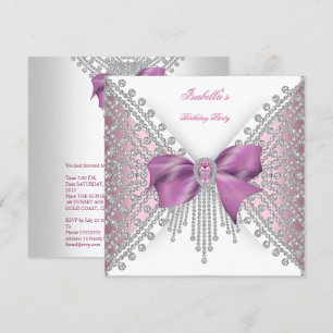 Invitation Anniversaire Pink Silver White Diamond Bow 2