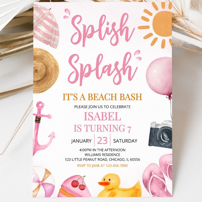 Invitation Anniversaire Pink Splish Splash Beach Bash (Créateur téléchargé)