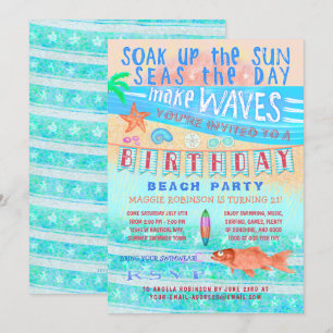 Invitation Anniversaire Plage ou fête de la piscine Surf de p