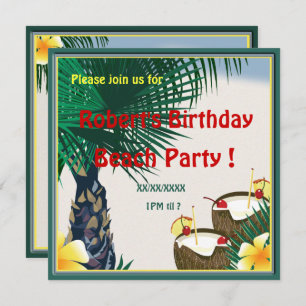 Invitation Anniversaire Plage Pique-nique Fête Coco Boisson