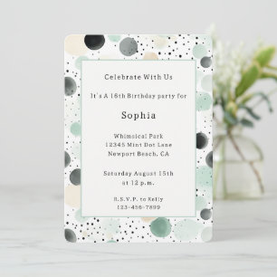 Invitation Anniversaire Points Crème Noire Menthe Fantaisiste