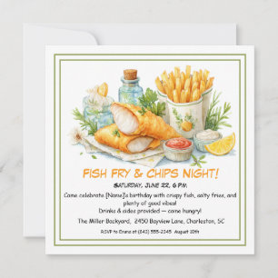 Invitation anniversaire Poisson Frit & Frites déco