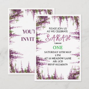Invitation anniversaire premier éditable avec fleu