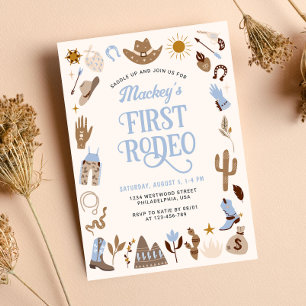 Invitation Anniversaire Premier Rodéo Far West Cowboy Bleu