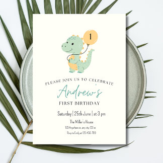 Invitation Anniversaire première année Minimaliste Dinosaure