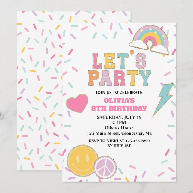 Invitation Anniversaire Preppy Patch (Devant / Derrière)