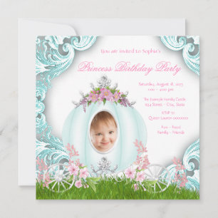Invitation anniversaire princesse rose et sarcelle