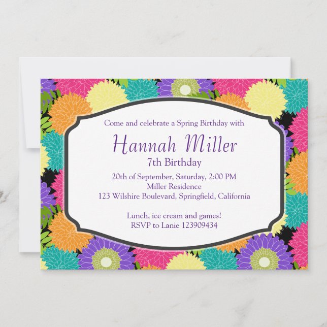 Invitation Anniversaire Printemps Fleurs Parti Chic (Devant)