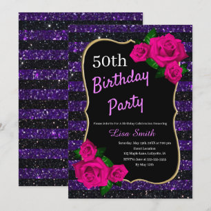 Invitation Anniversaire Purple Black Stripes Parties scintill