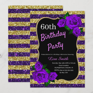 Invitation Anniversaire Purple Gold Stripes Parties scintilla
