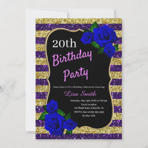 Invitation Anniversaire Purple Gold Stripes Parties scintilla
