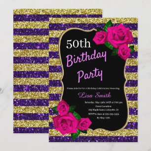 Invitation Anniversaire Purple Gold Stripes Parties scintilla