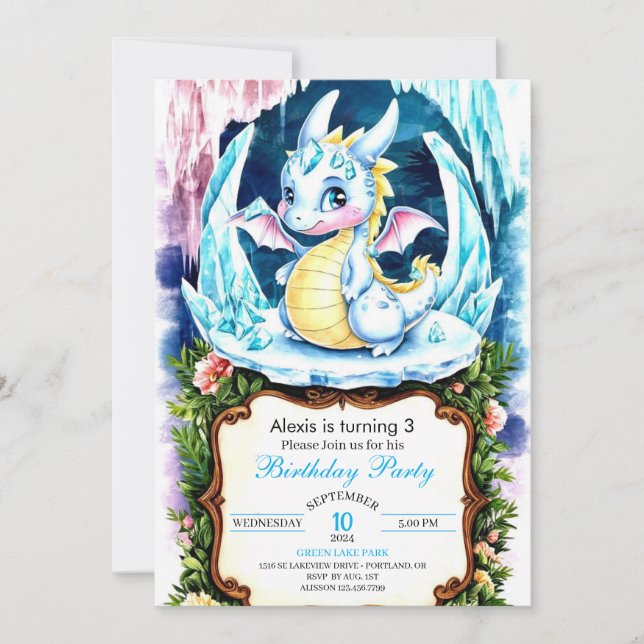Invitation Anniversaire radiant de dragon heureux (Devant)