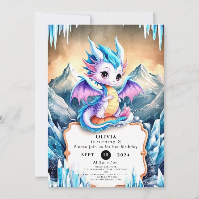 Invitation Anniversaire radiant de dragon heureux (Devant)