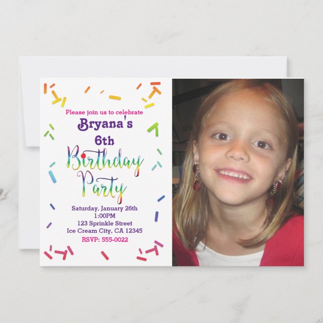 Invitation Anniversaire Rainbow Sprinkles Party Photo Invitat (Devant)
