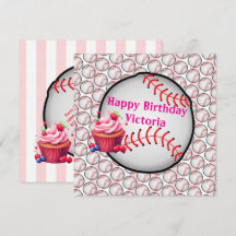Invitation Anniversaire Rayure Rose Baseball