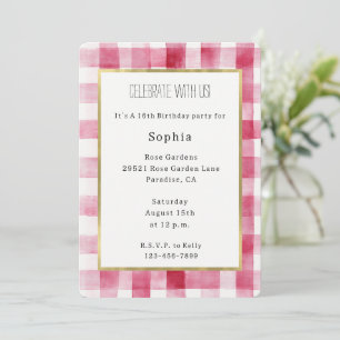Invitation Anniversaire Rayures Blanches Roses