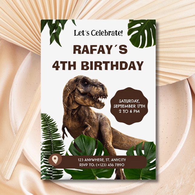 Invitation Anniversaire réaliste de T-Rex Jungle Dinosaur (Realistic T-Rex Jungle Dinosaur Birthday Invitation
)