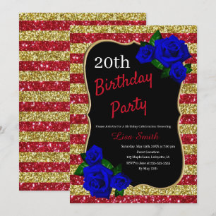 Invitation Anniversaire Red Gold Stripes Parties scintillant 