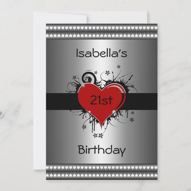 Invitation Anniversaire Red Heart on Silver (Devant)