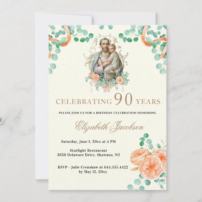 Invitation Anniversaire religieux Eucalyptus St. Joseph (Devant)