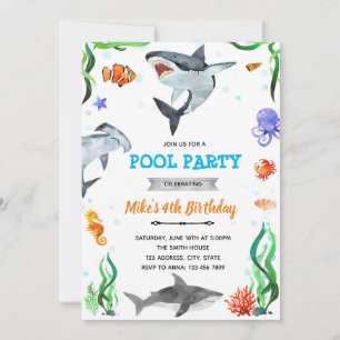 Invitation anniversaire requin sous la douche de mer