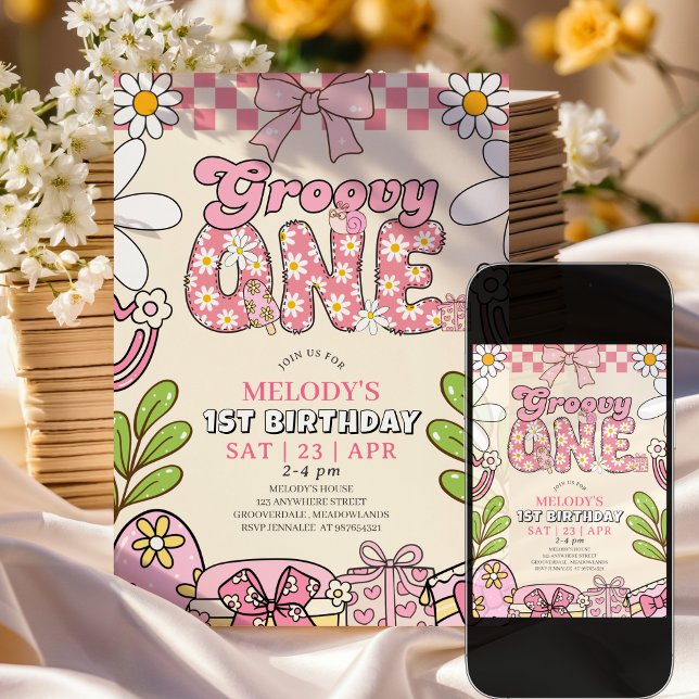 Invitation anniversaire rétro 1ère année de Daisy (Créateur téléchargé)