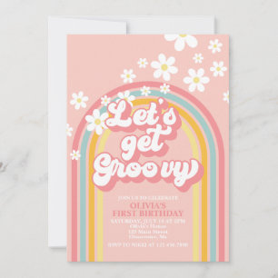 Invitation Anniversaire Rétro Arc-en-ciel Let's Get Groovy