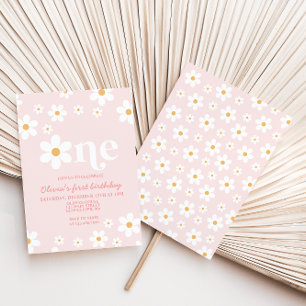 Invitation anniversaire Retro Daisy One Floral 1er