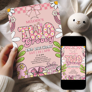 Invitation Anniversaire Rétro de 2 ans de Pink Daisy
