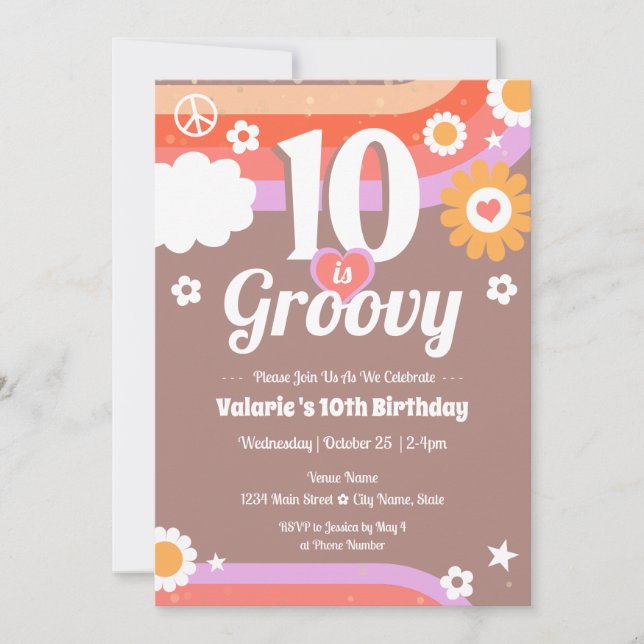 Invitation Anniversaire Rétro Groovy 10 ans (Devant)