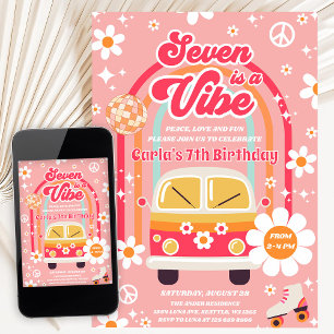 Invitation Anniversaire Rétro Hippie Rainbow Seven Est Une Vi
