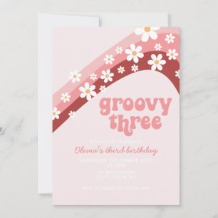 Invitation Anniversaire Retro Rainbow Daisy Groovy Trois 3ème
