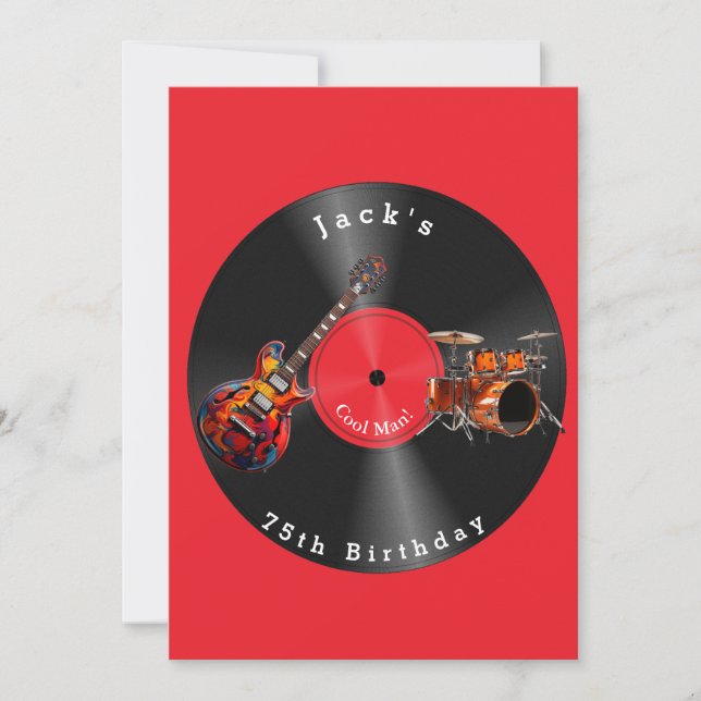 Invitation Anniversaire Retro Vinyl Record Rock Musique Guita (Devant)