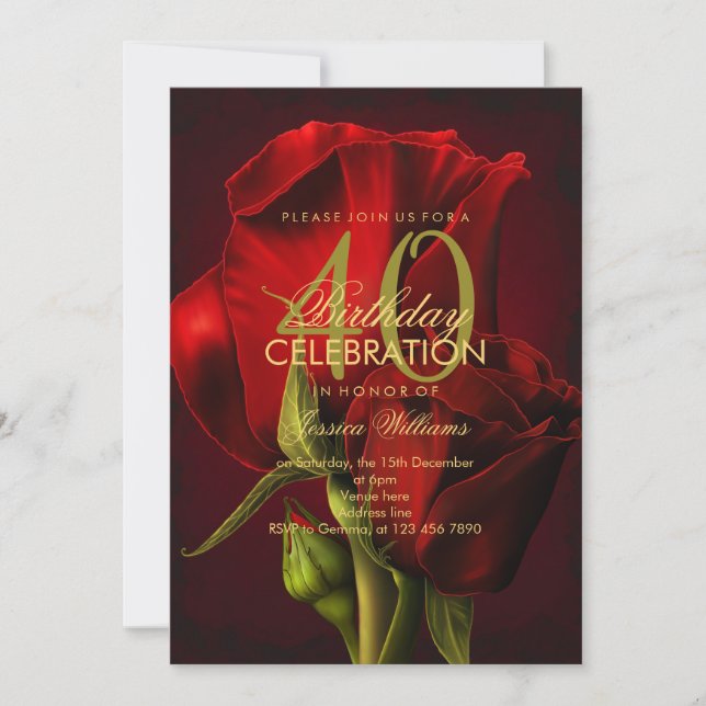 Invitation Anniversaire romantique des roses rouges (Devant)