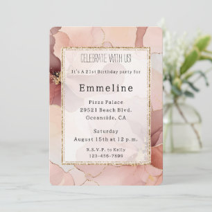 Invitation Anniversaire romantique rose rose or floral